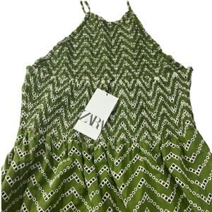 Zara Green Boho Beach Party Halter Neck Backless Dress Size L